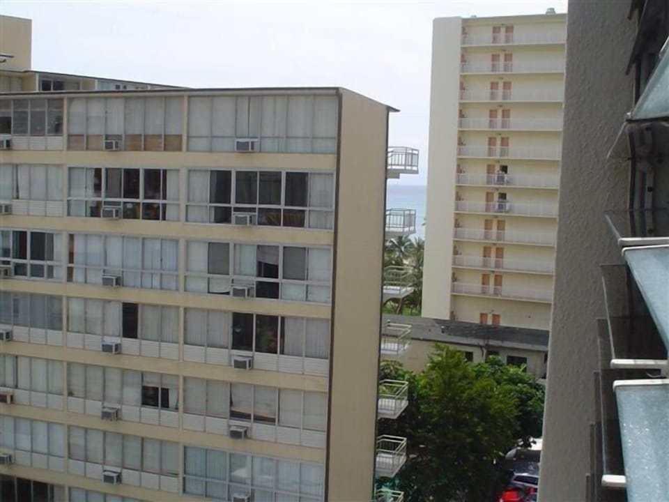 You can see a peak of the ocean looking out the side of the louvered windows