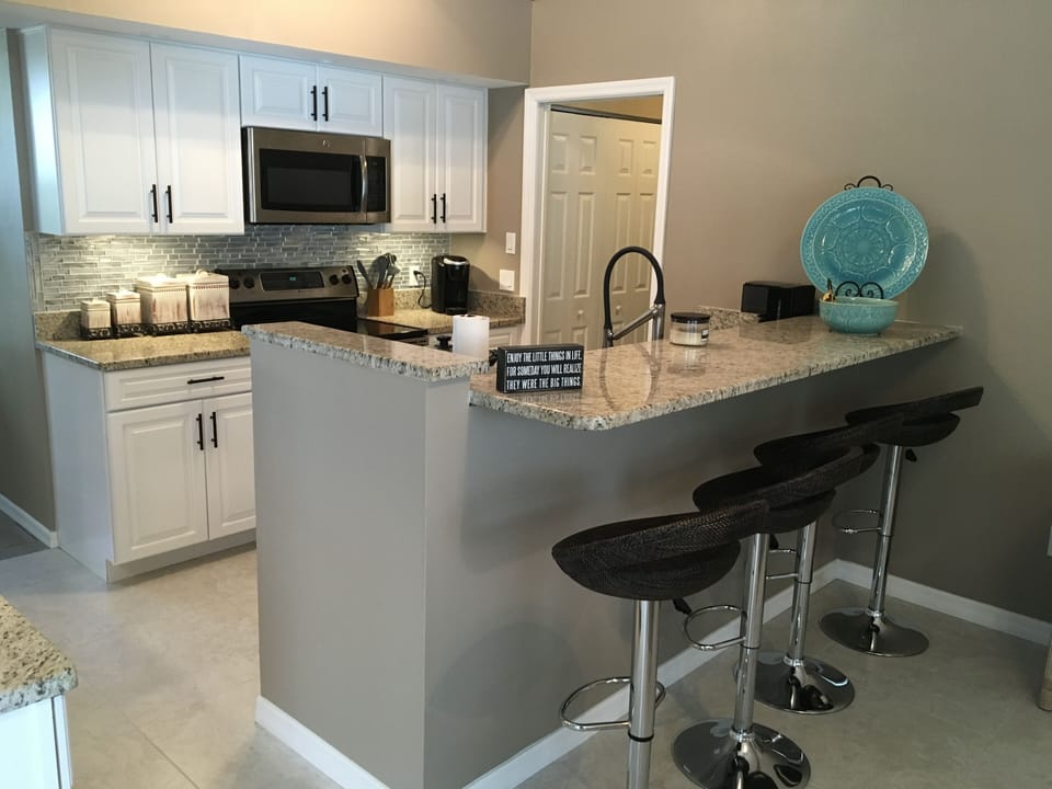 Breakfast bar and kitchen. 
