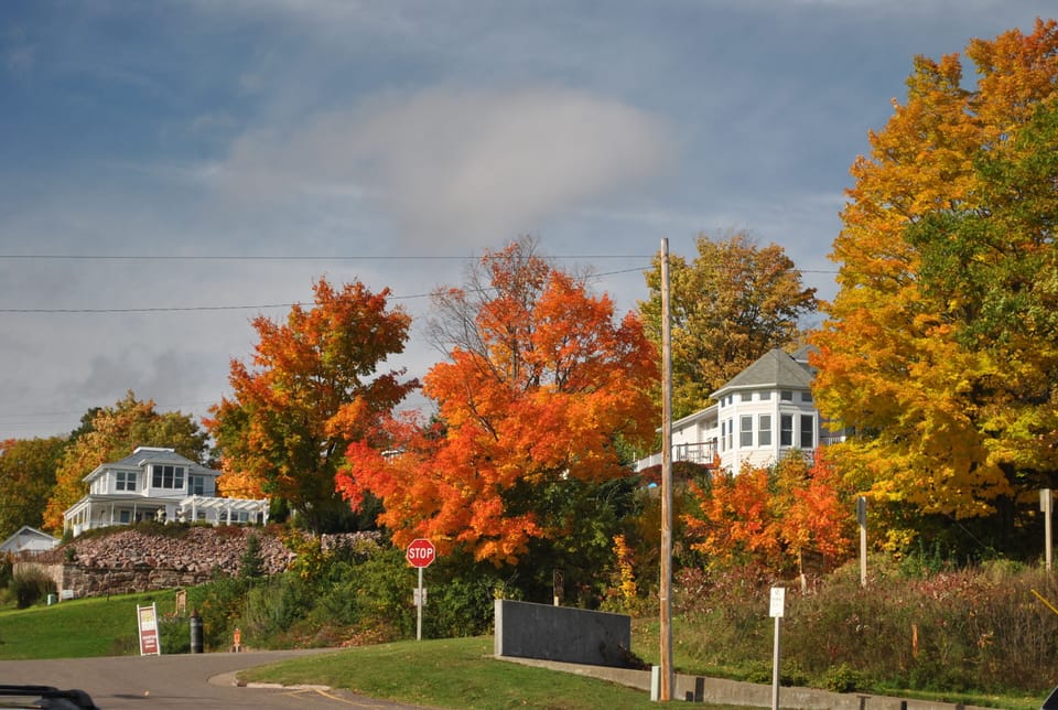The Pilot House fall view from the Madeline Island Ferry in downtown Bayfield. 