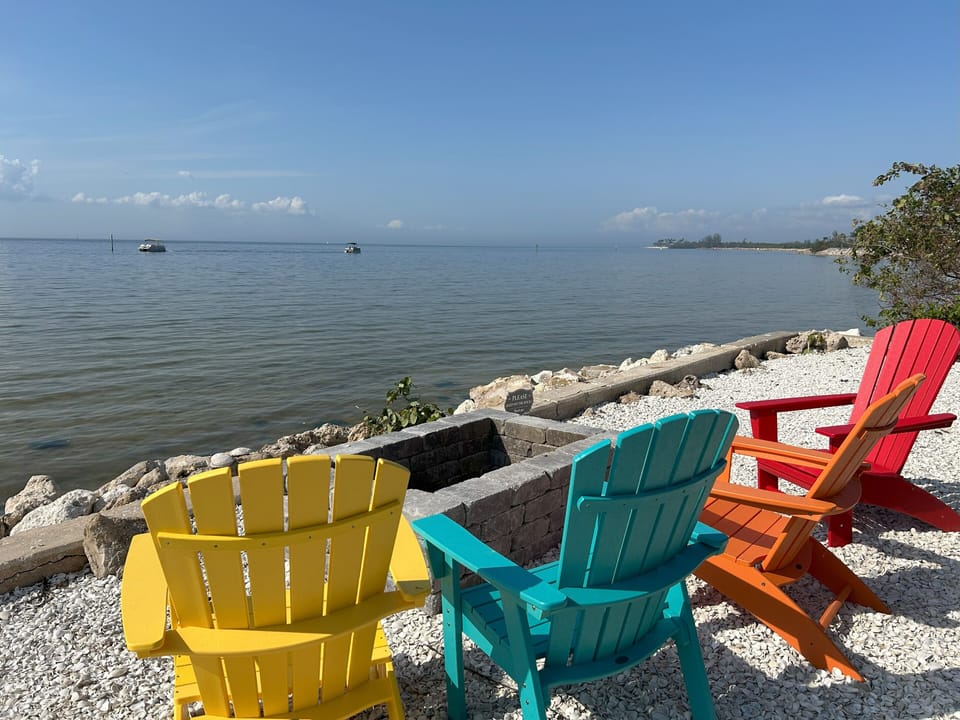 Seating by pier with fire pit
