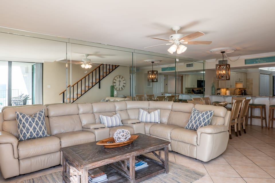 Spacious living area with reclining sofa