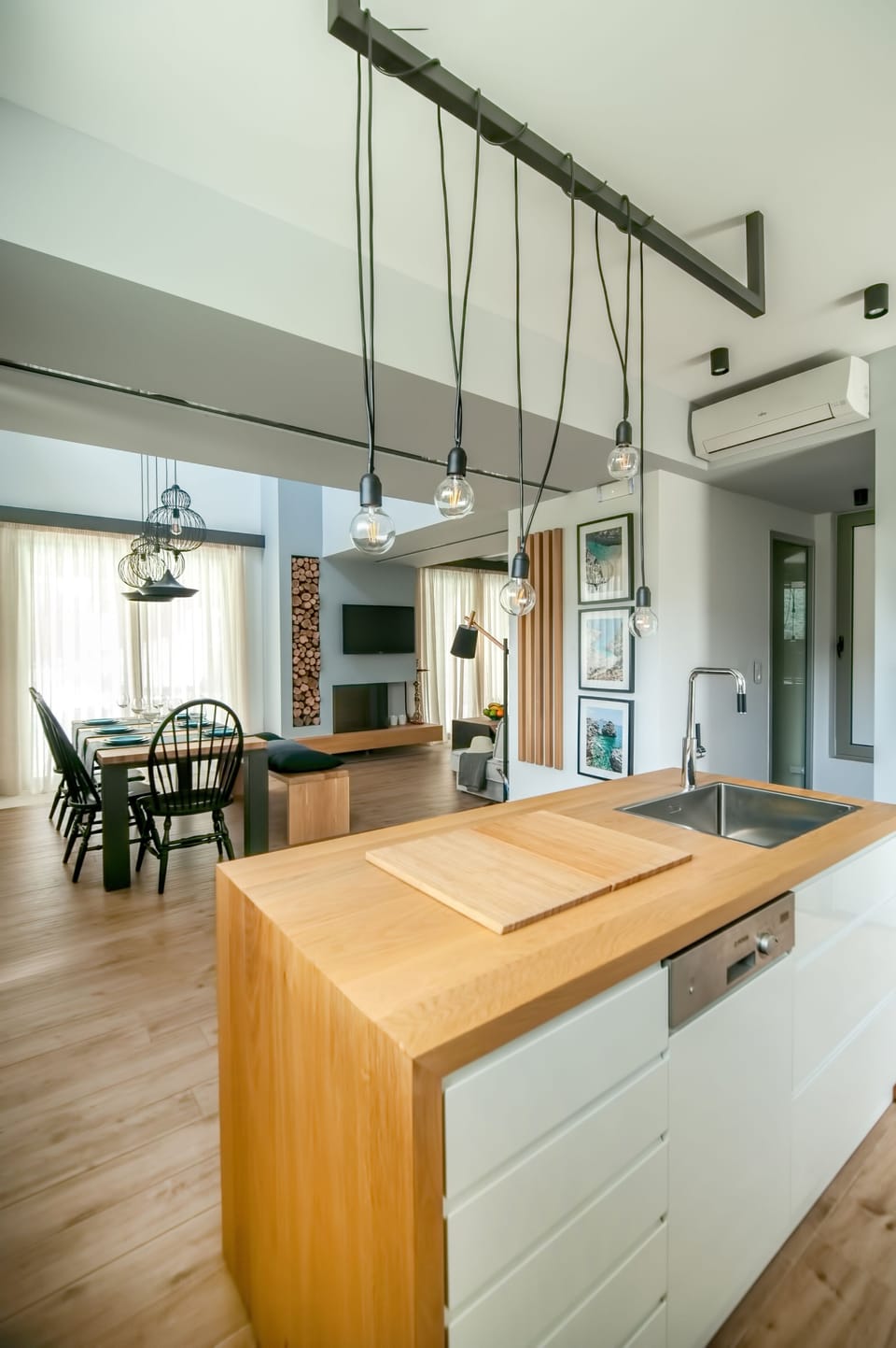Our Kitchen island , cook with pool view.