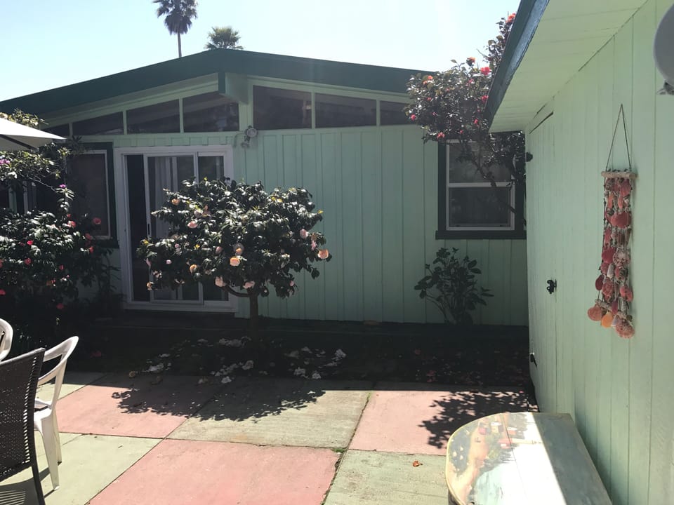 Shed holds the BBQ, beach chairs and beach toys. 