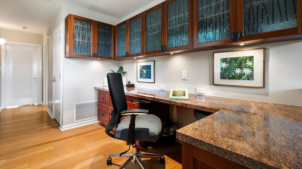 Upstairs Work Space with Large Desk and Bench