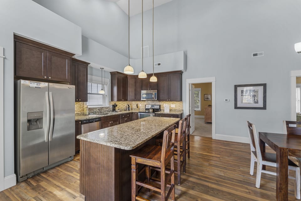 Kitchen with Bar Seating on Second Level