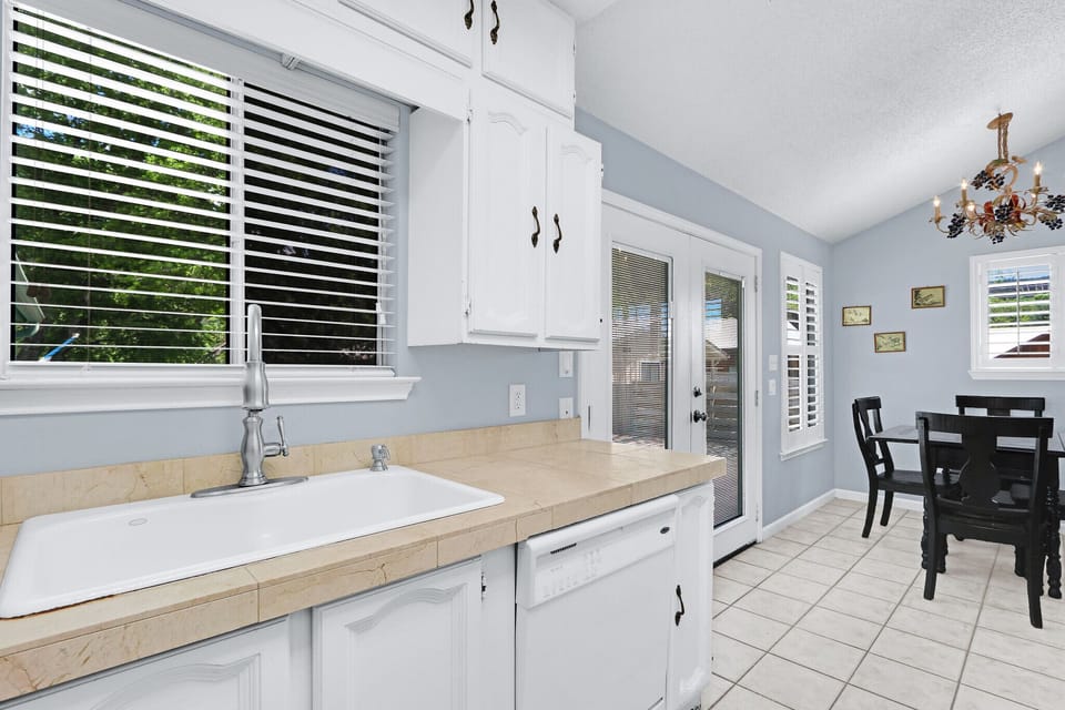 The kitchen is conveniently located off the dining room