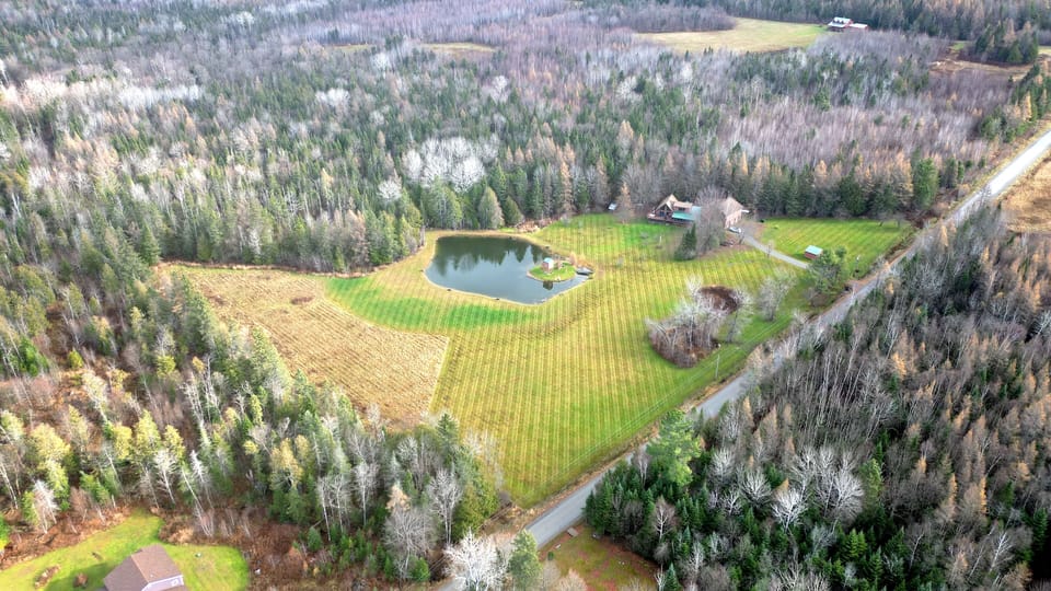 Drone aerial photography of the secluded cabin