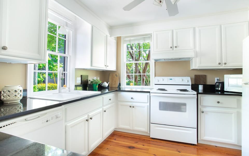 The kitchen has everything you'd need during your stay.