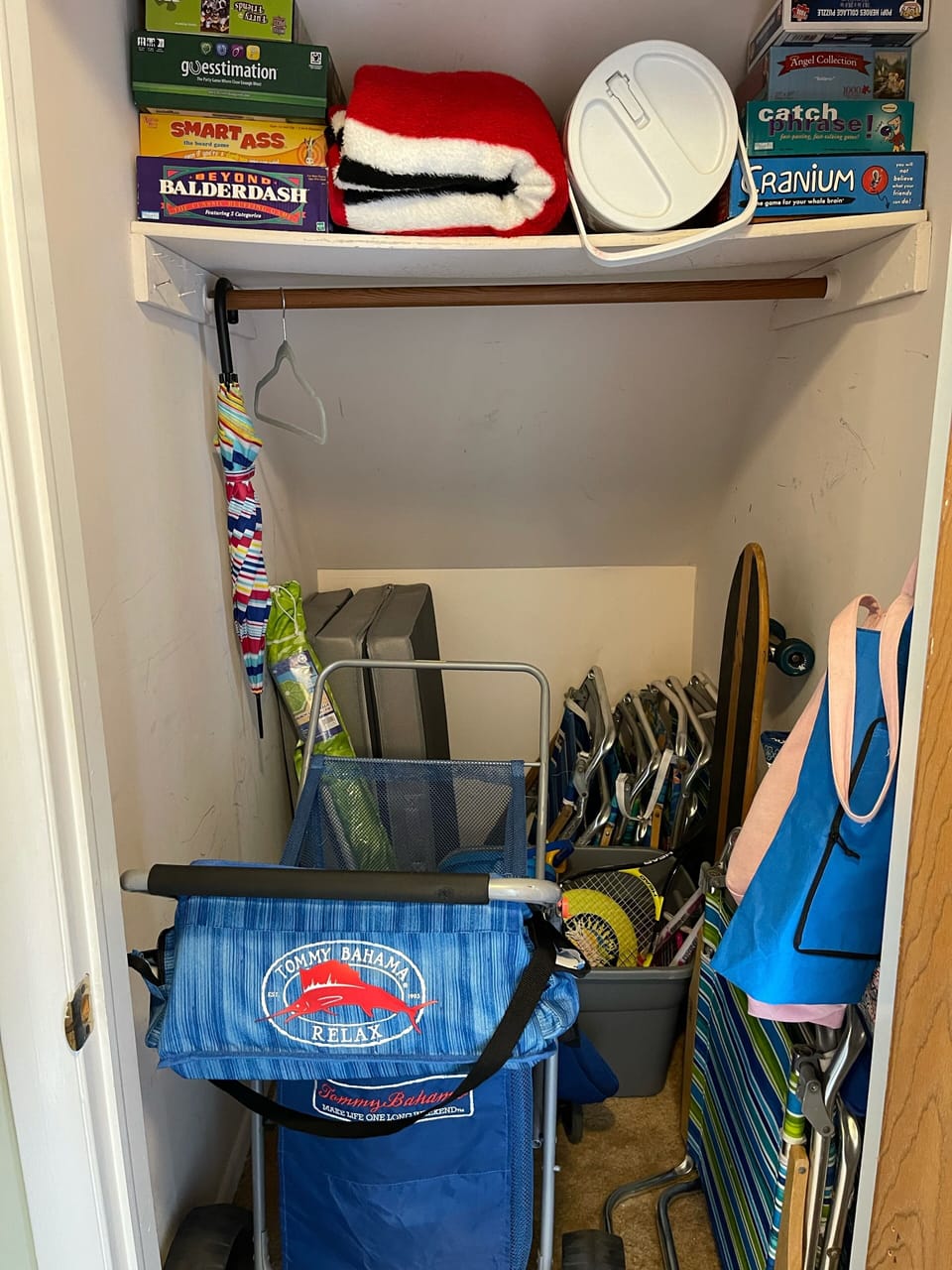 Storage closet with items available for summer tenants to use.