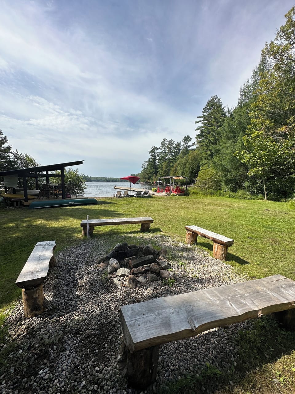 S’ mores, stories and sunsets around this campfire with bench seating.