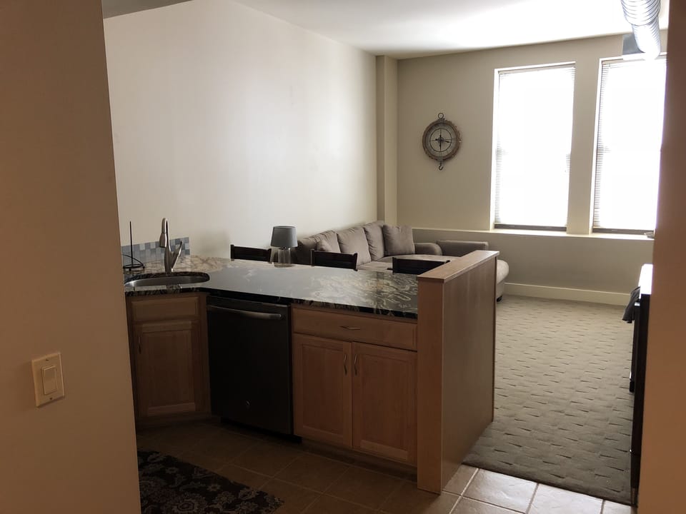 View of living room from kitchen