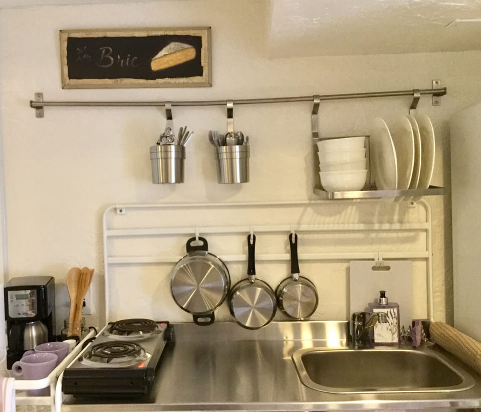 YOUR EURO STYLED KITCHENETTE CLOSEUP WITH FULL SIZE FRIDGE 