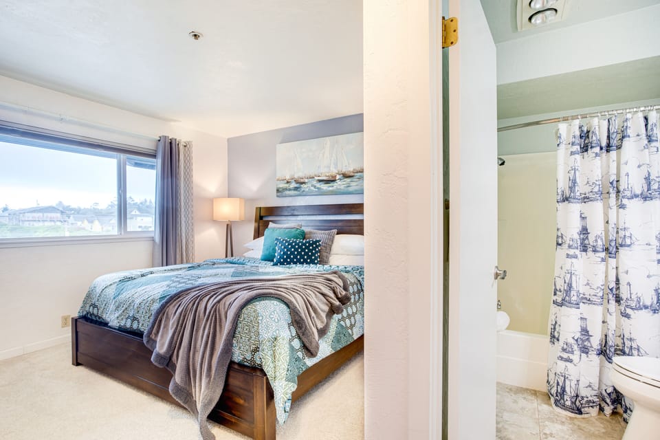 This bedroom has its own bath.