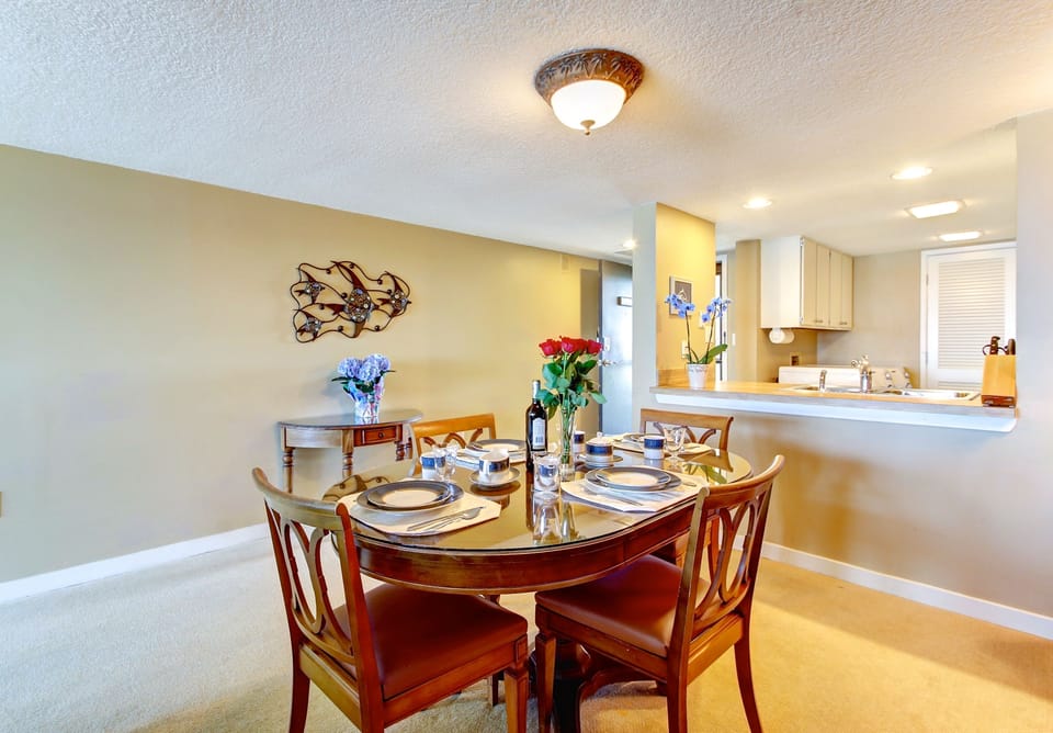 Kitchen and dining area make it fun and social to cook and dine family style.