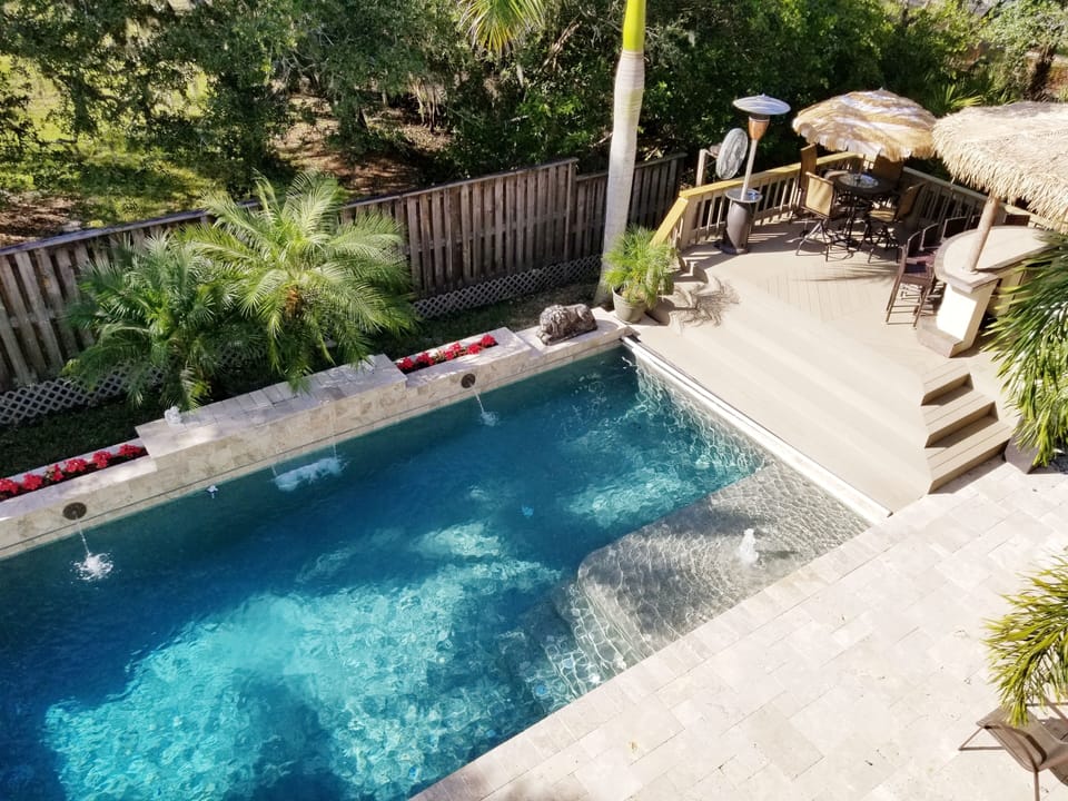 Your incredible  private beautiful Swimming Pool by Tiki Hut.