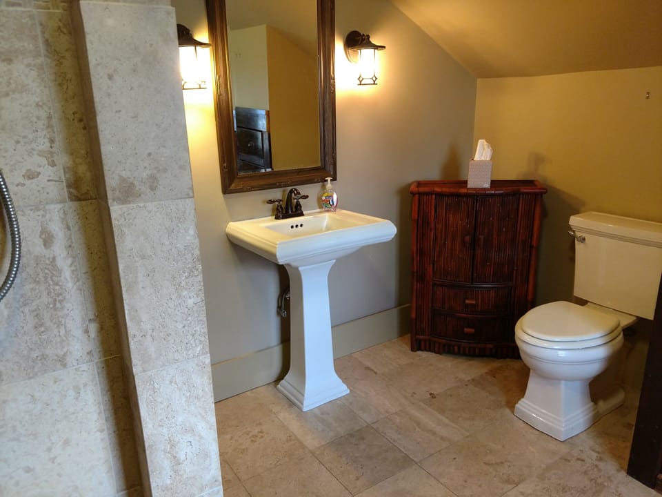 2nd Floor Bath with Travertine floors & shower enclosure, & all new fixtures...