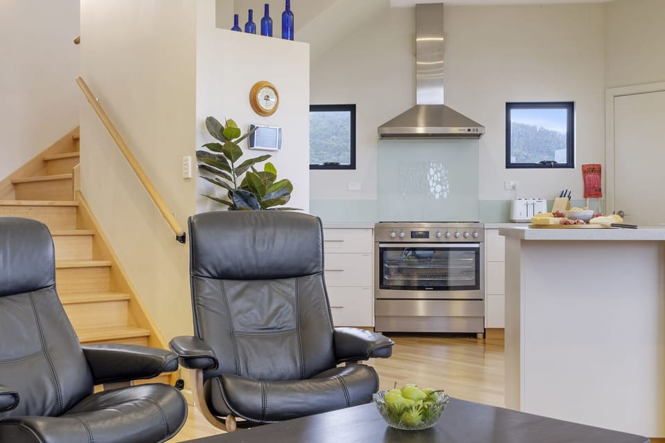 Recliner lounge chairs in front of the wood fire!