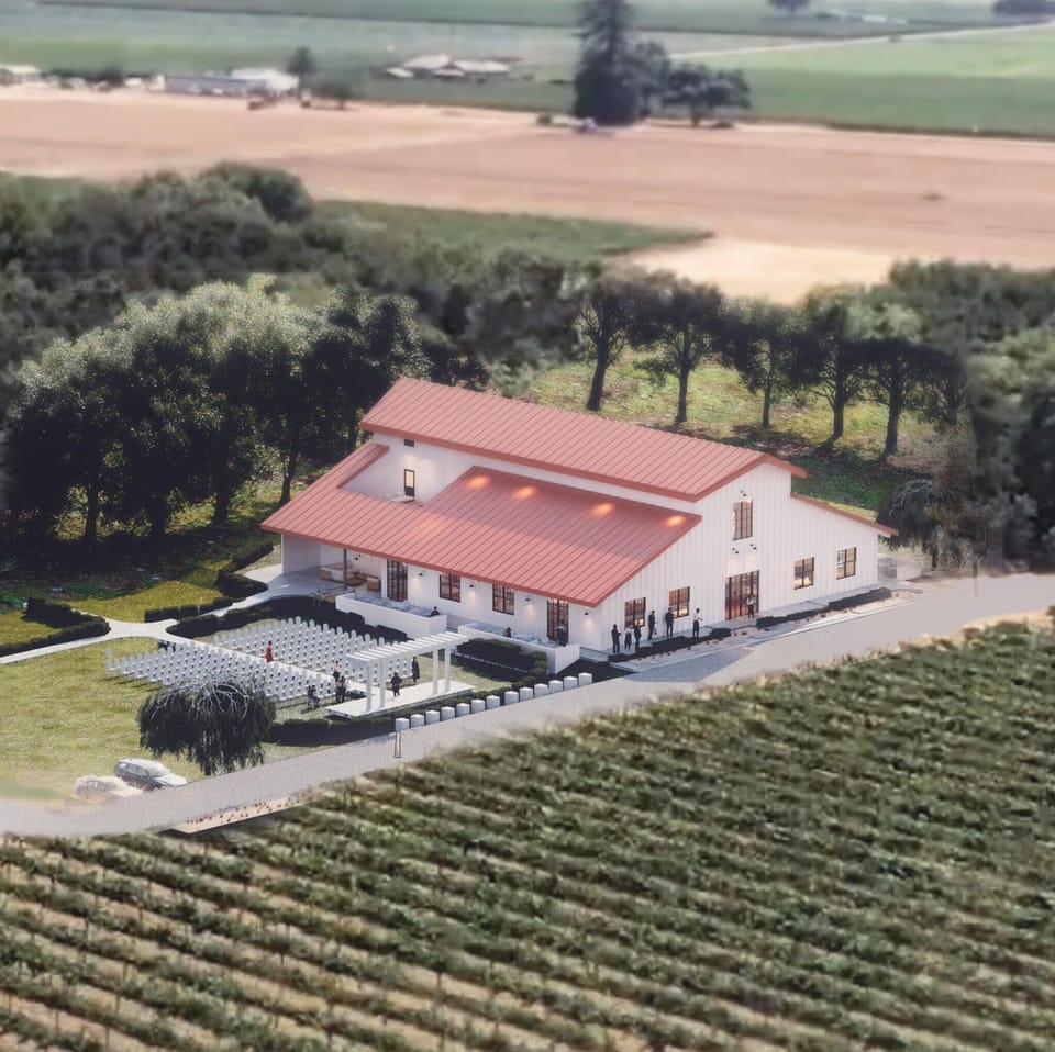 Rendering of new 7500 sq ft Event Barn available for weddings in April 2025
