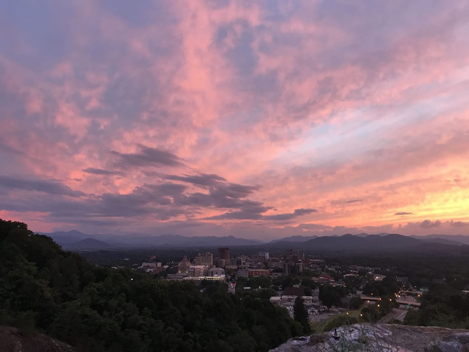 The Asheville skyline is breathtaking at sunset