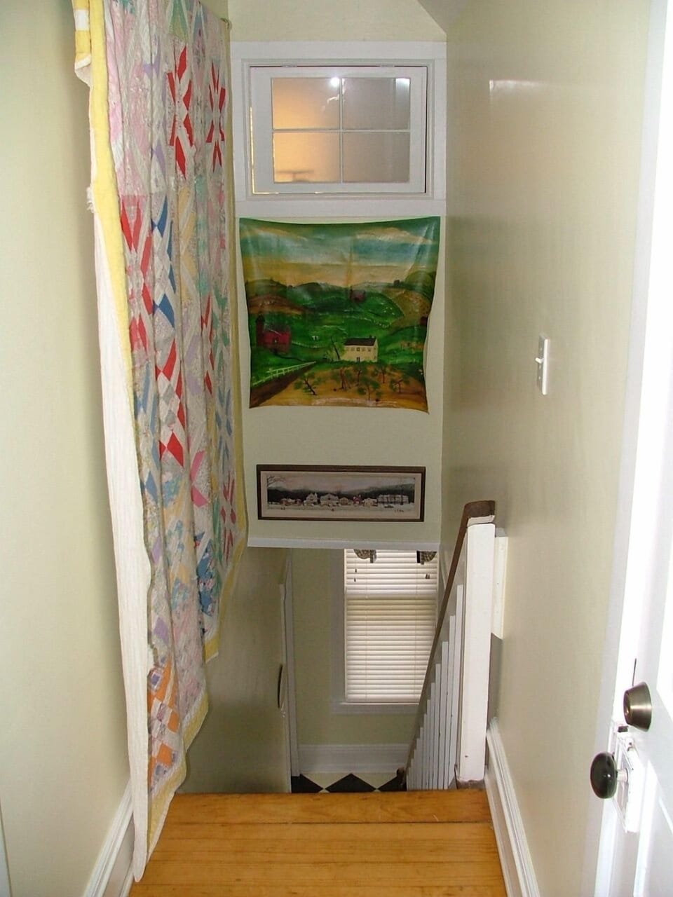 Staircase to lower - reveals original 1865 window preserved in 1900's renovation