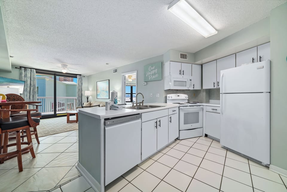 Kitchen overlooking the living area
