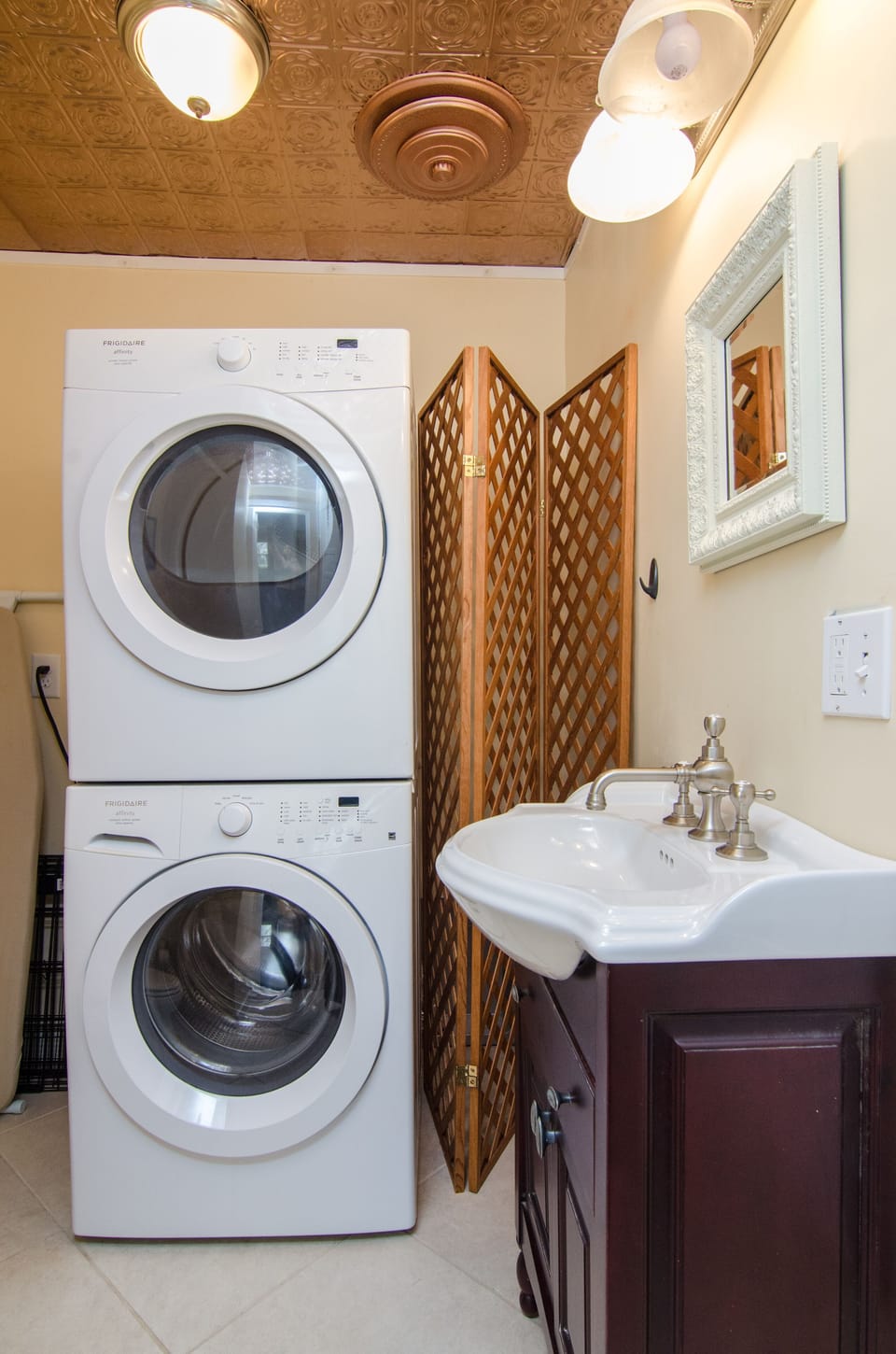 Laundry room and 1/2 bath convenient for longer stays. 

