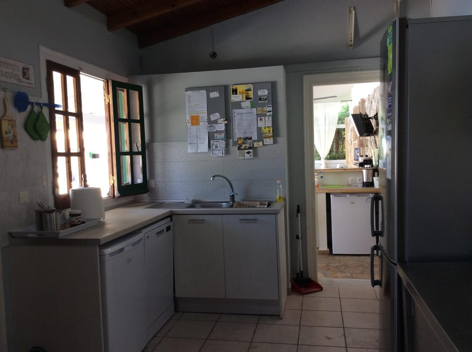 Big equipped kitchen besides pool with fridges, freezer, dishwashing machine, ..