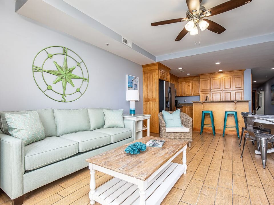 Living area with sleeper sofa and flat-screen TV