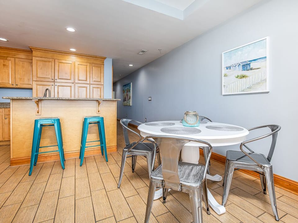 Open dining and living area