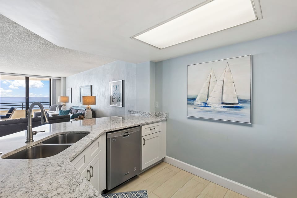 Renovated kitchen (dishwasher, garbage disposal, refrigerator, stove, microwave)
