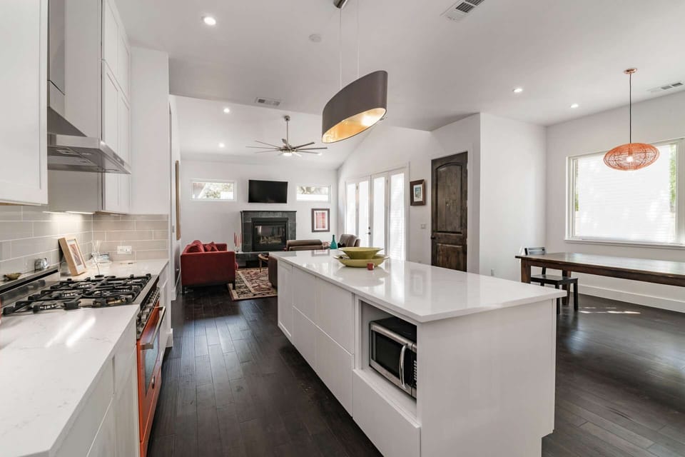 Spacious kitchen with tons of counter space means the chef will always have company.
