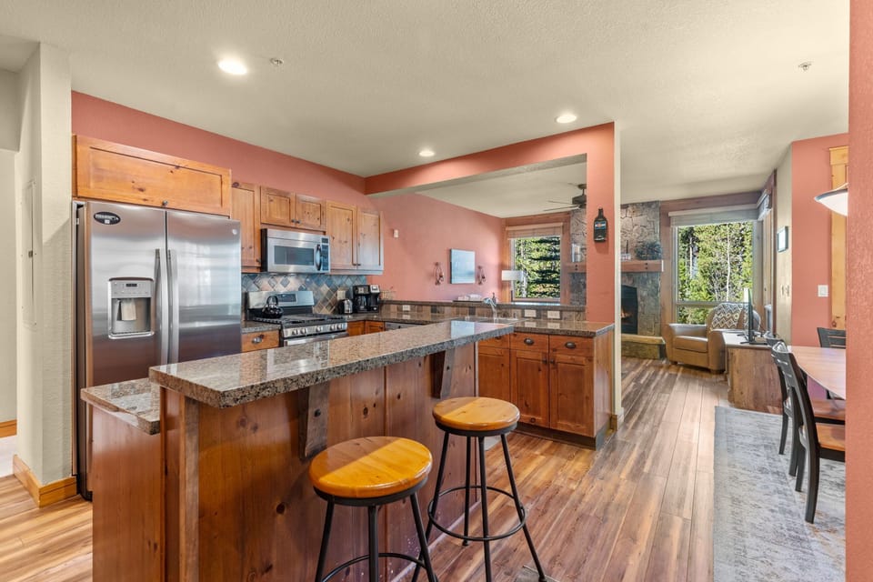 Kitchen bar area with seating for 2.