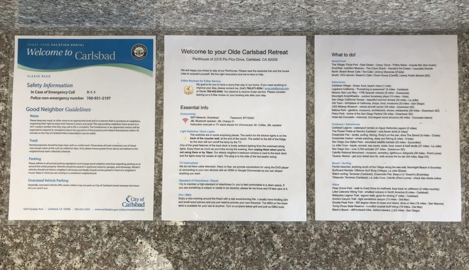 Welcome information and house manual