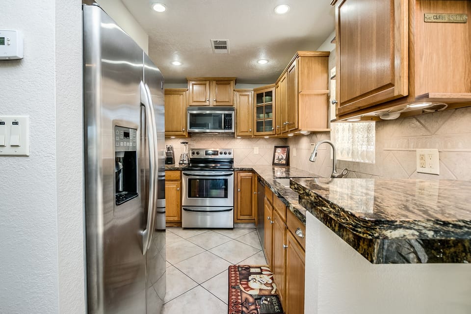 stainless appliances and granite counters