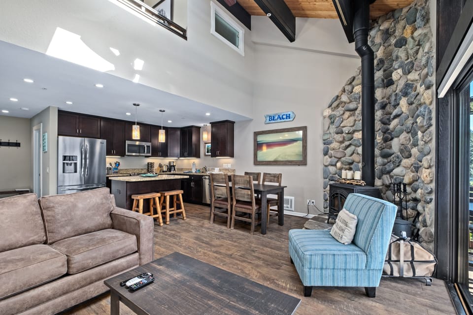 Open living room and dining area