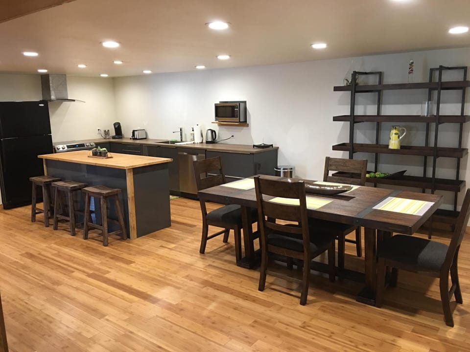 Full kitchen, complete w/ coffee maker, microwave, cutting boards, stove, etc.