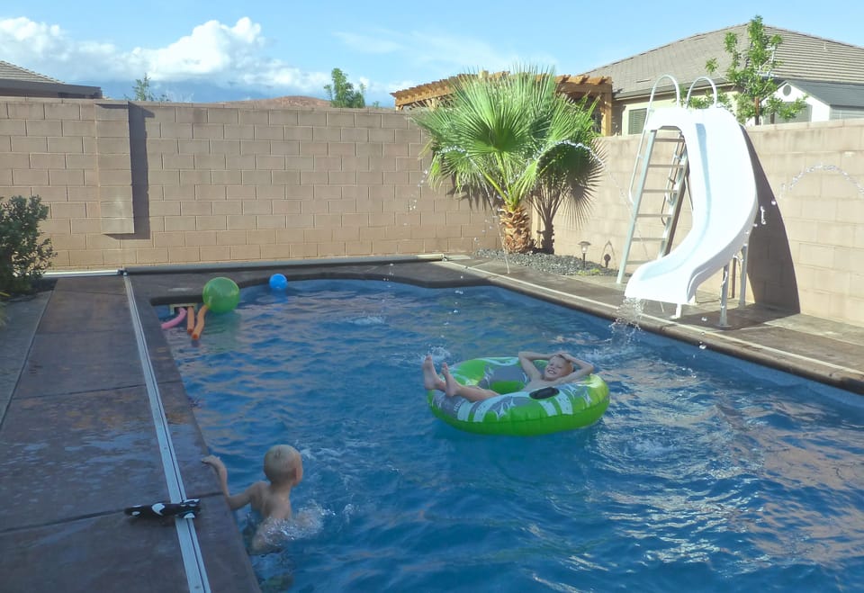 Kick back in our 15' X 40' Pool.
Too much fun!! We have a new slide see below