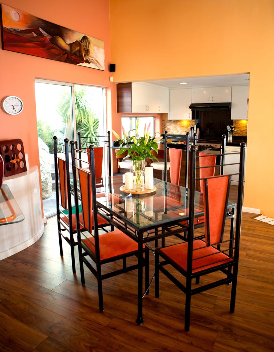 Dining and kitchen in background