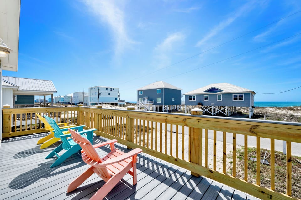 Spacious South facing deck with views of the Gulf