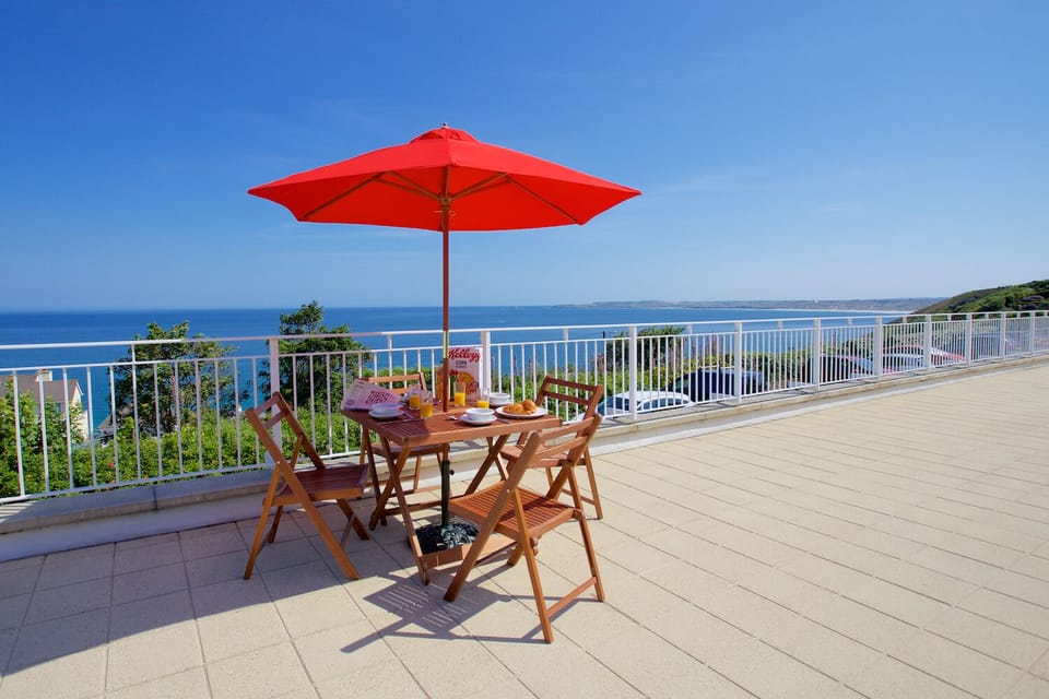 Views out over St Ives Bay to Gwithian from the communal sea terrace
