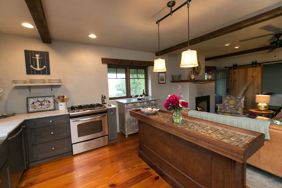 The kitchen with gas range.