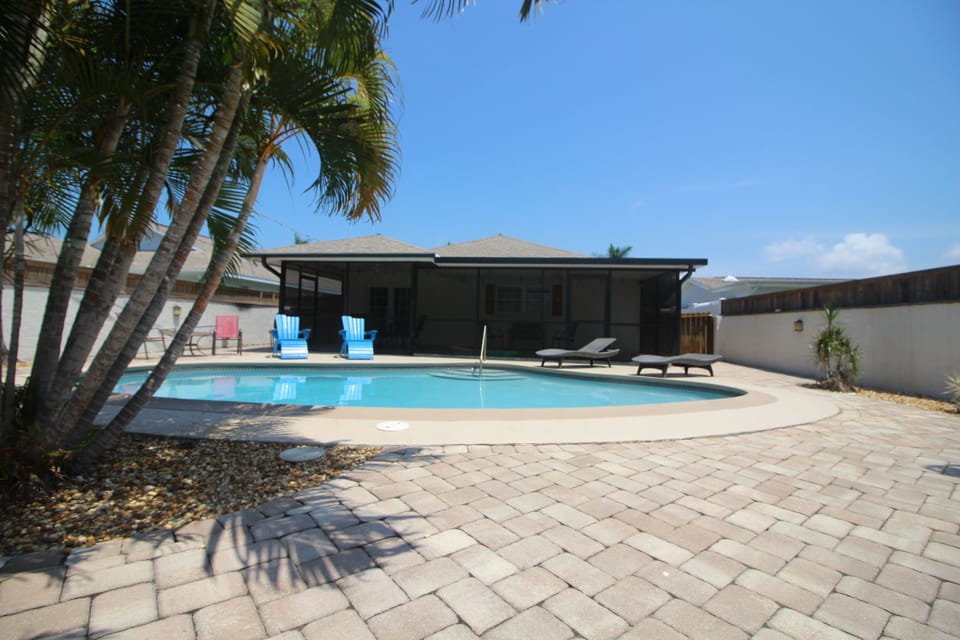 large outdoor space around the heated pool