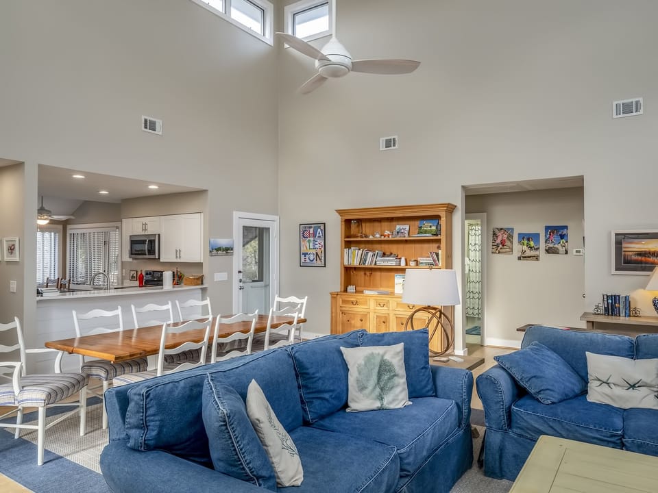 Recent updates to this home include hardwood floors and new furnishings.