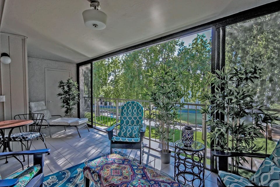 Visit, Read, Eat, or Nap on the balcony by the brook.