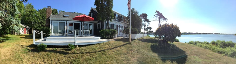 Panoramic house, SW pond, yard, decks