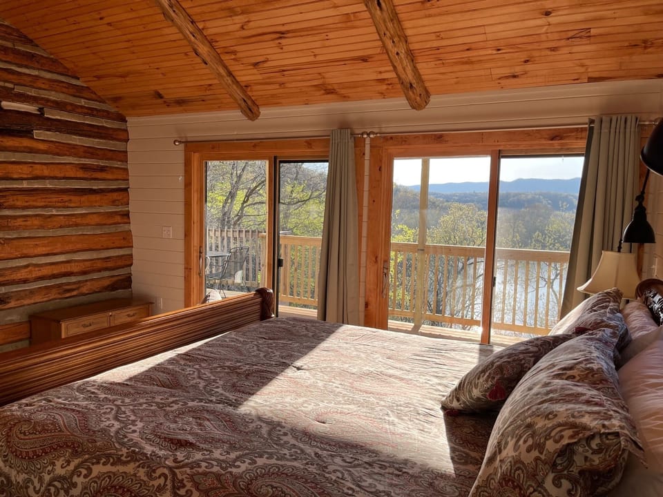 Double sliding glass doors from primary bedroom