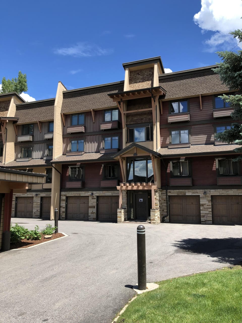 Exterior of our building. Unit includes private garage for one mid-size vehicle.
