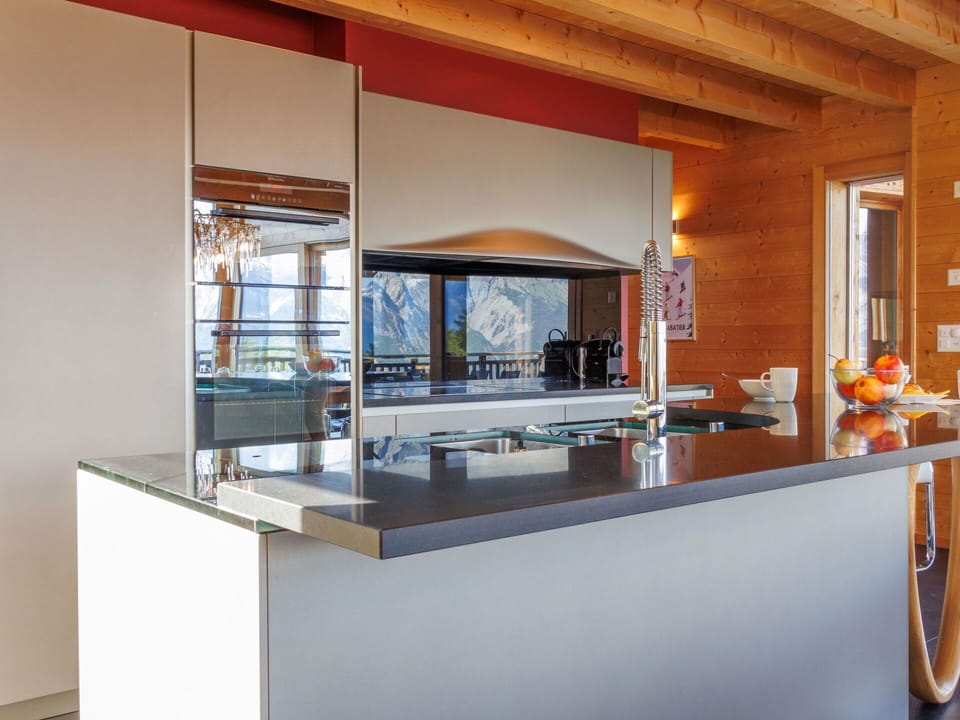 Interior Design, Kitchen, Wood, Flooring, Furniture, Countertop, Floor, Ceiling, Glass, Cabinetry