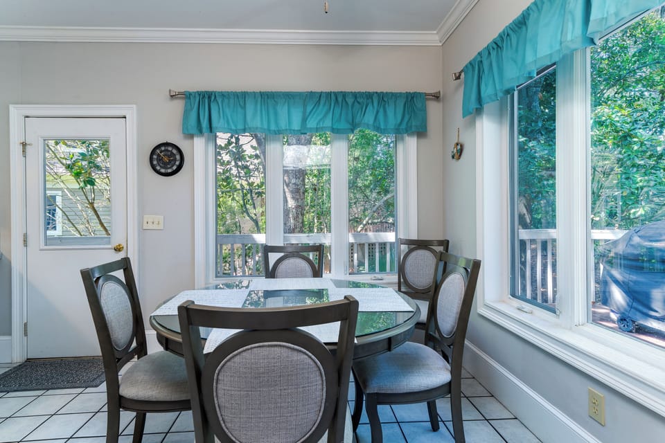 A door leads out to the deck