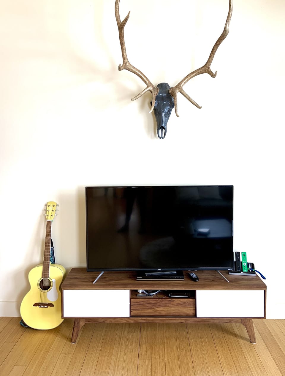 Roku TV with Wii and DVD player (and guitar and a piano!)